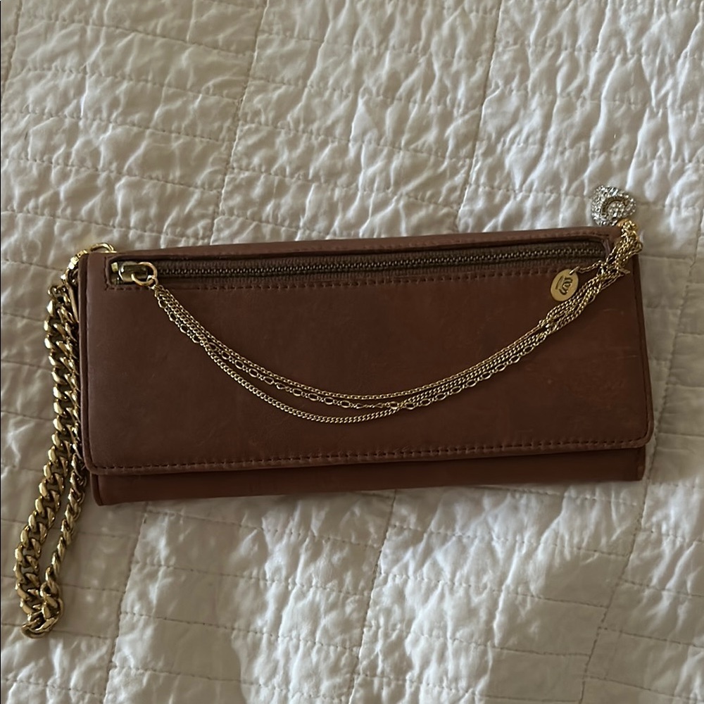 JUICY COUTURE collectors piece brown Leather wallet on chain w/wrist bracelet